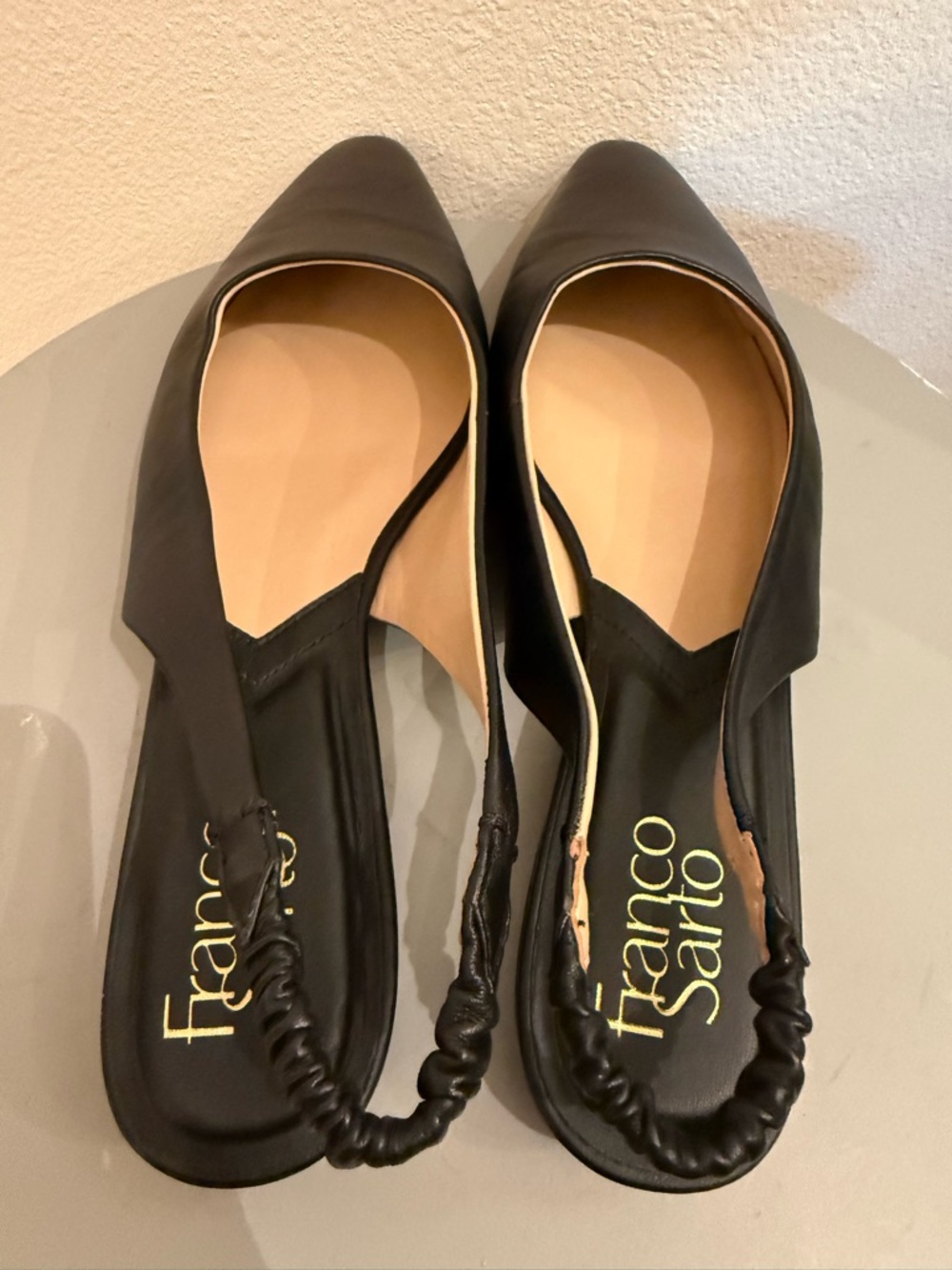 Franco Sarto Black Leather Slingback Flats Pointed Toe Size 8 EU 38 Minimalist - Picture 3 of 5
